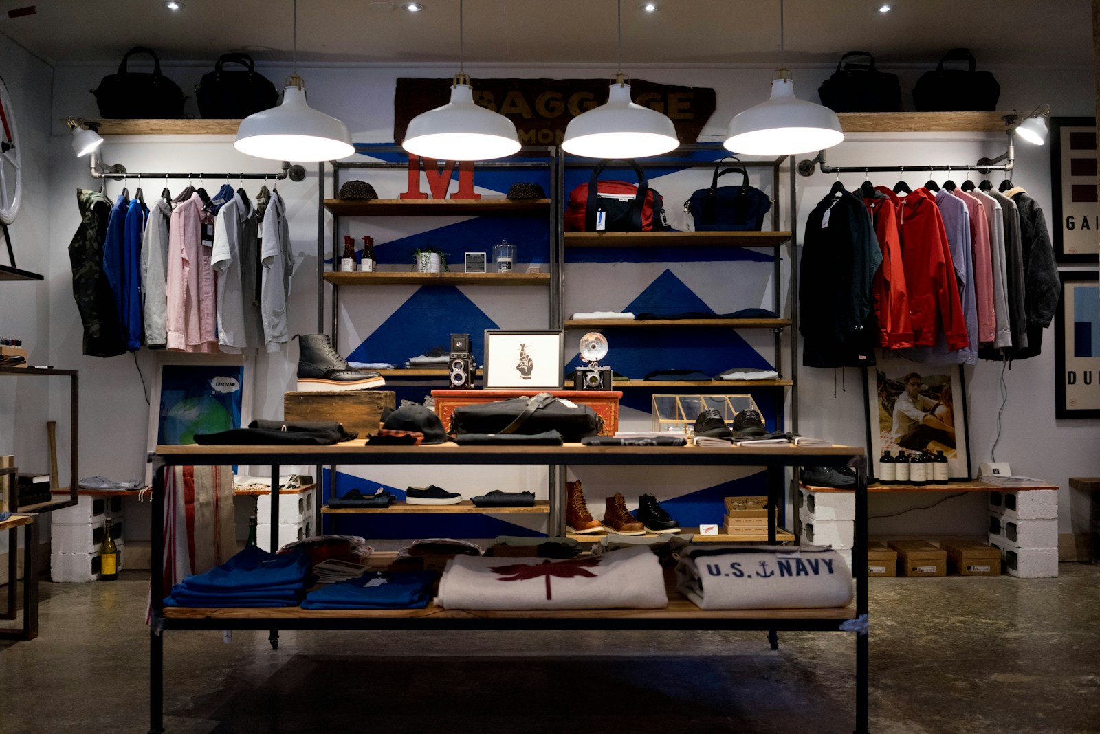 Spacious retail floor with apparel and accessories