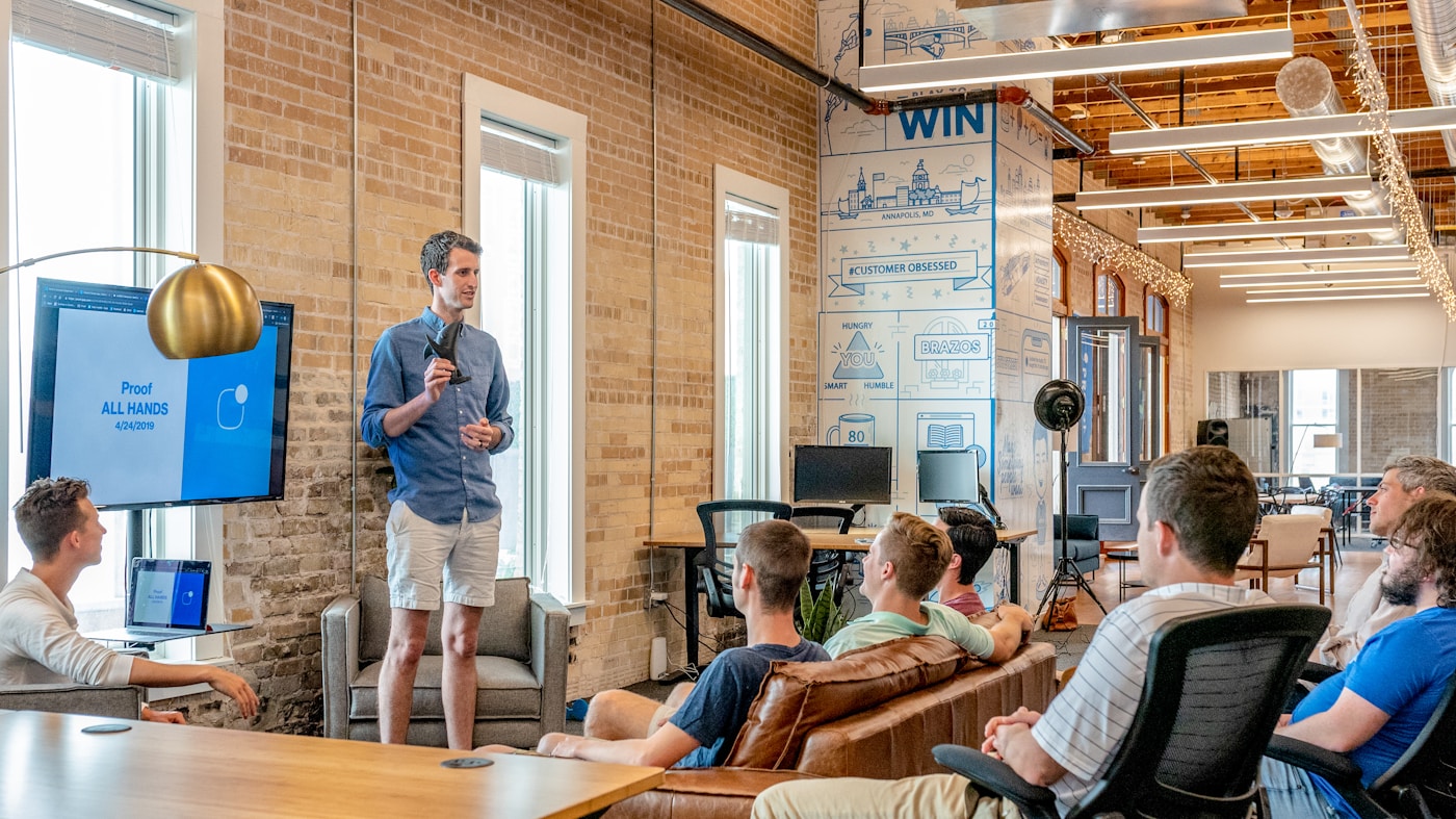 Team collaboration in a modern workspace